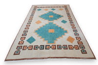 Licht beige-turquoise vintage vloerkleed G769 – foto 6