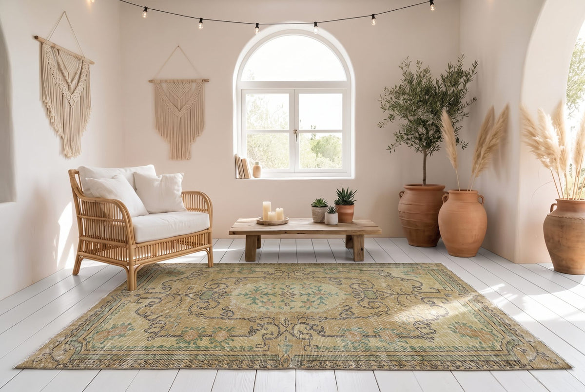 Oud geel vintage vloerkleed G779 – foto 4