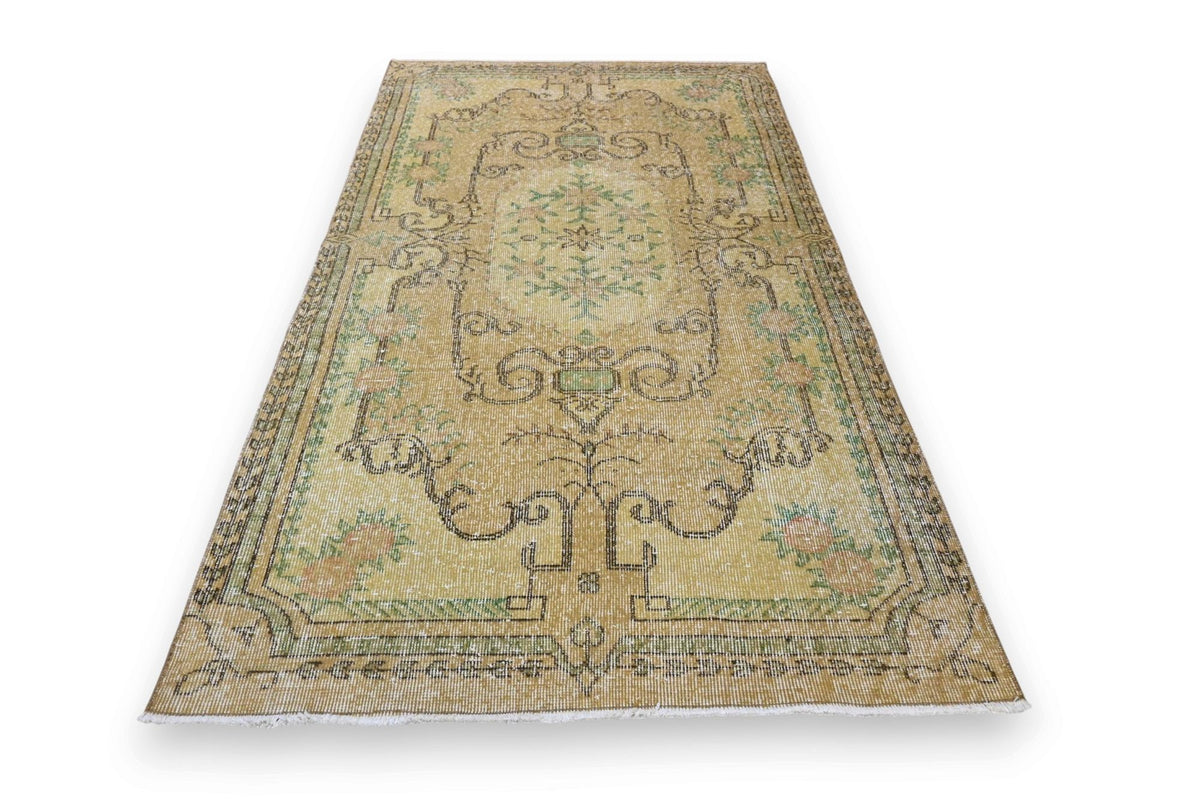 Oud geel vintage vloerkleed, handgeknoopt van wol met katoen, 210 x 115 cm – G779