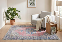 Klassiek koraalrood-blauw vintage vloerkleed, handgeknoopt van wol met katoen, 225 x 115 cm – G781