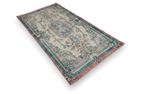 Licht beige-turquoise vintage vloerkleed G785 – foto 2