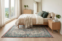 Licht beige-turquoise vintage vloerkleed, handgeknoopt van wol met katoen, 215 x 115 cm – G785