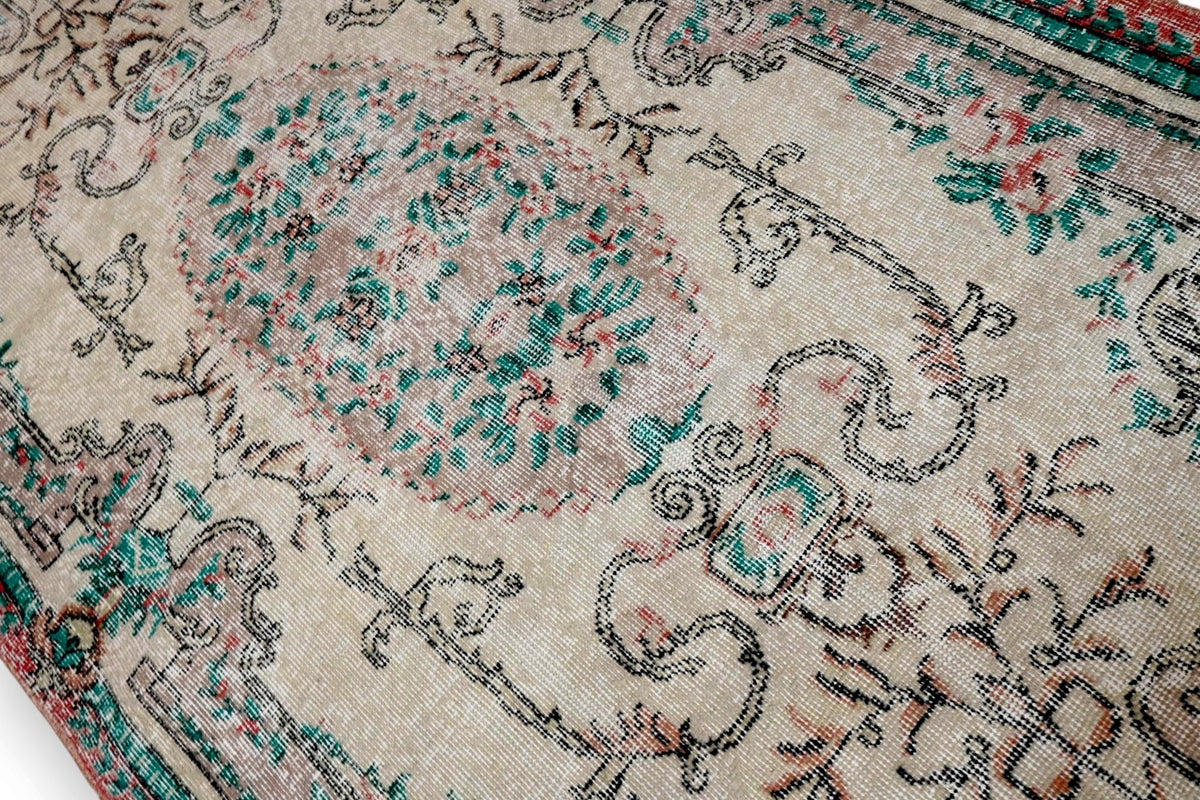 Licht beige-turquoise vintage vloerkleed G785 – foto 4