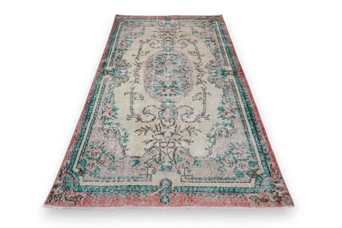 Licht beige-turquoise vintage vloerkleed G785 – foto 5