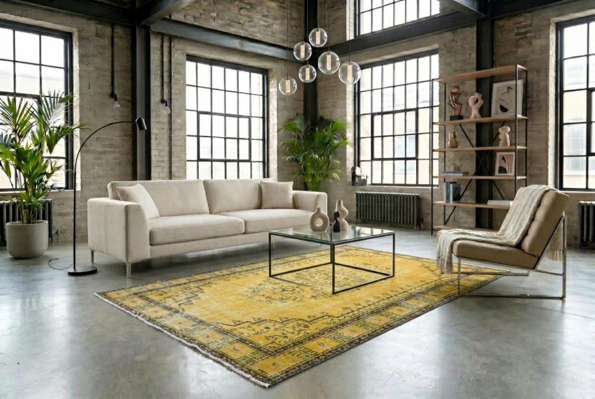 Zonnig geel vintage vloerkleed - G790