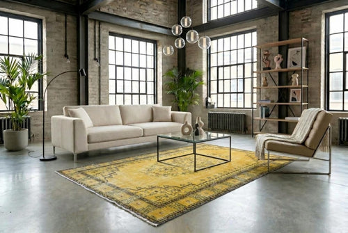 Sunny yellow vintage rug - G790