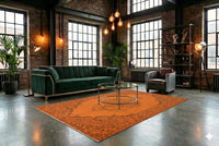 Warm pompoenoranje vintage vloerkleed, handgeknoopt van wol met katoen, 280 x 175 cm – G791