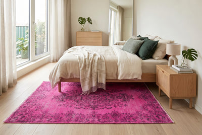 Uitgesproken magentaroze vintage vloerkleed, handgeknoopt van wol met katoen, 220 x 120 cm – G792