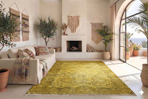 Vibrant mustard yellow vintage rug - G793