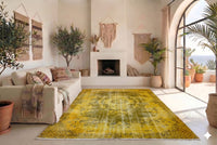 Diep okergeel vintage vloerkleed, handgeknoopt van wol met katoen, 280 x 195 cm – G798