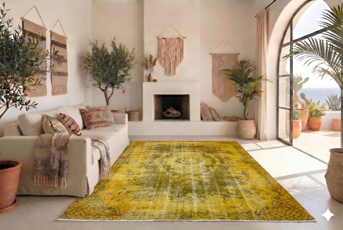 Diep okergeel vintage vloerkleed - G798
