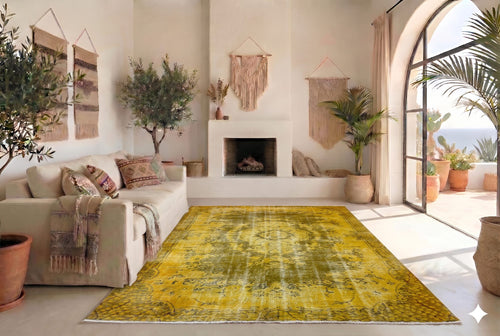Deep ochre yellow vintage rug - G798