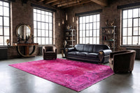 Vurig framboosroze vintage vloerkleed, handgeknoopt van wol met katoen, 310 x 190 cm – G800