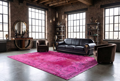 Fiery raspberry pink vintage rug - G800