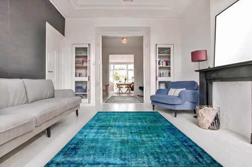 Distressed turquoise vintage rug - G802