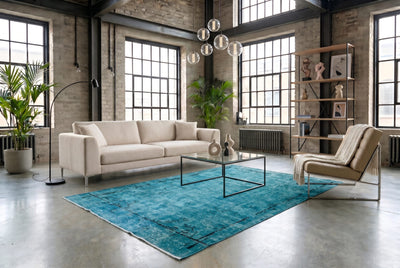 Fris turquoise vintage kleed, handgeknoopt van wol met katoen, 280 x 160 cm – G804