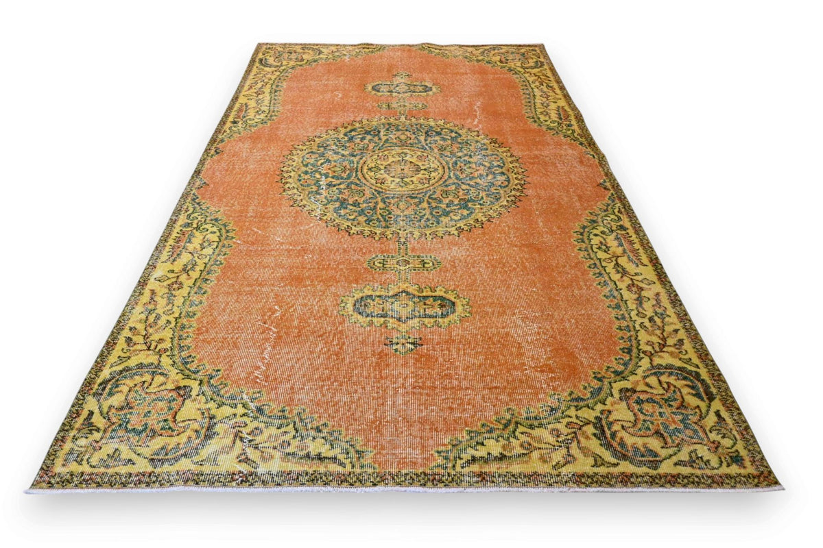 Warm oranje vintage vloerkleed, handgeknoopt van wol met katoen, 255 x 155 cm – G805