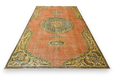 Warm oranje vintage vloerkleed, handgeknoopt van wol met katoen, 255 x 155 cm – G805