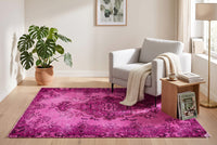 Fel magenta vintage vloerkleed, handgeknoopt van wol met katoen, 195 x 115 cm – G806