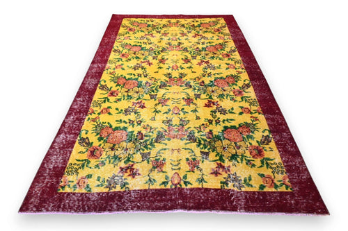 Floral yellow vintage rug - G807