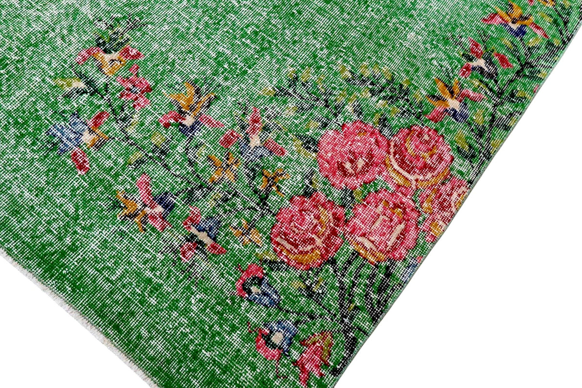 Romantisch grasgroen vintage vloerkleed G814 – foto 4