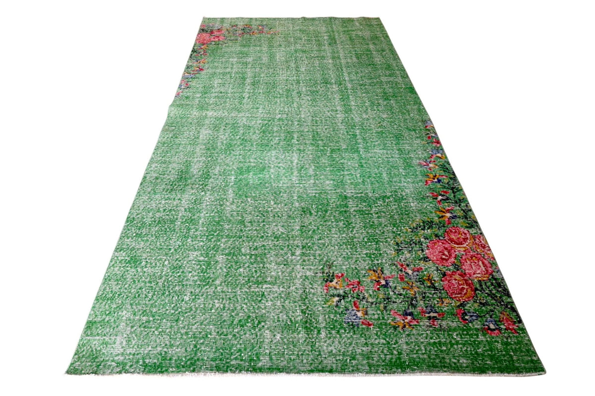 Romantisch grasgroen vintage vloerkleed G814 – foto 2