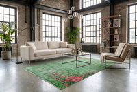 Romantisch grasgroen vintage vloerkleed G814 – foto 3