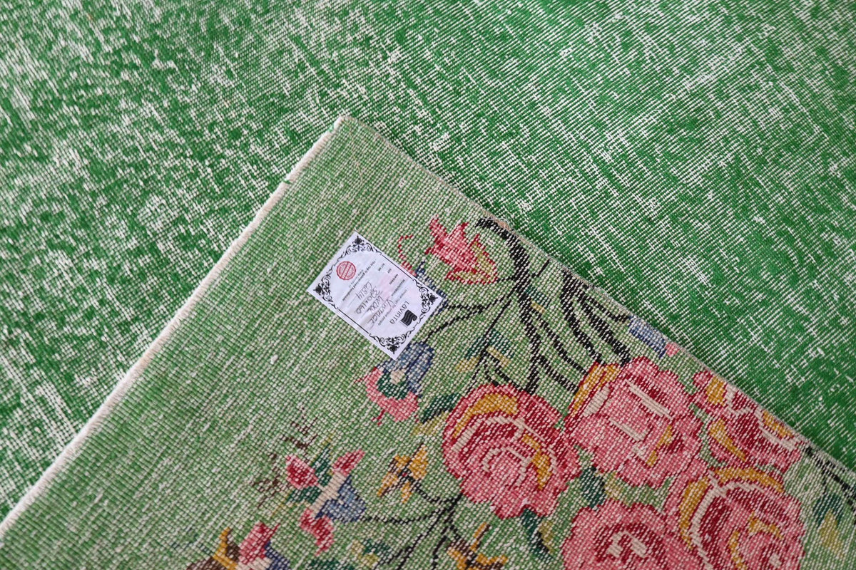 Romantisch grasgroen vintage vloerkleed G814 – foto 6