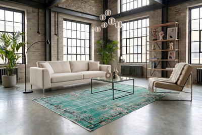 Zacht mint vintage vloerkleed, handgeknoopt van wol met katoen, 275 x 155 cm – G816
