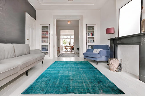 Solid turquoise vintage rug - G818
