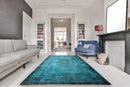 Fel turquoise vintage vloerkleed, handgeknoopt van wol met katoen, 290 x 165 cm – G823
