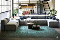 Turquoise vintage vloerkleed - F973