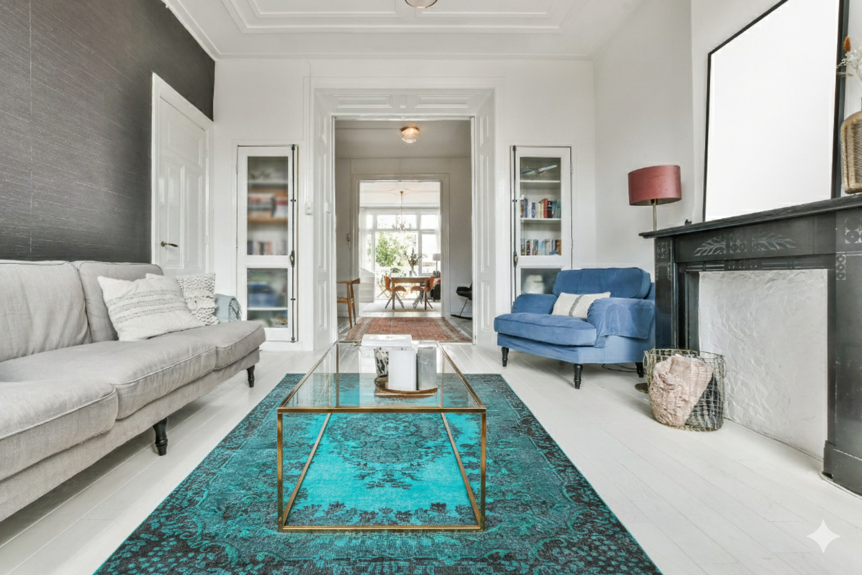 Turquoise vintage vloerkleed - F973