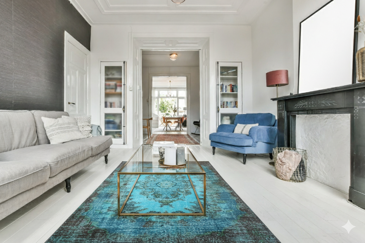 Turquoise vintage vloerkleed - F982