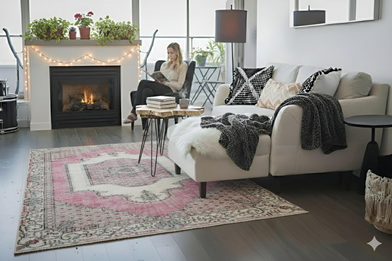 Roze vintage vloerkleed - G123