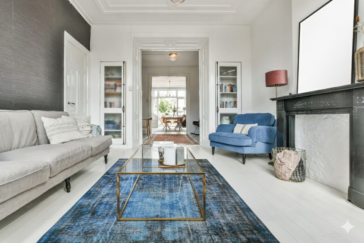 Blauw vintage vloerkleed - F812