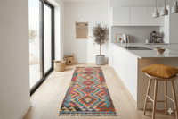 Amira kelim loper 200x60 cm boho regenboog handgeweven Afghanistan - Lavinta G404