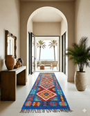 Amira kelim loper 200x60 cm koningsblauw tribal handgeweven Afghanistan - Lavinta G407