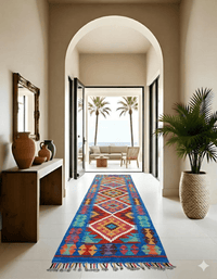 Amira kelim loper 200x60 cm koningsblauw tribal handgeweven Afghanistan - Lavinta G407