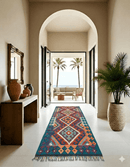 Amira kelim loper 200x60 cm bordeaux nacht handgeweven Afghanistan - Lavinta G410