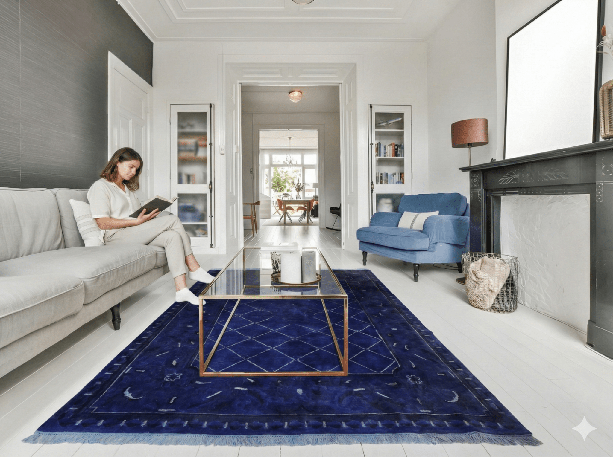 Blauw Nepal vloerkleed - G213 - Lavinta