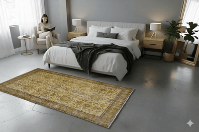 Rustiek geel vintage vloerkleed 205x120 handgemaakt - G382