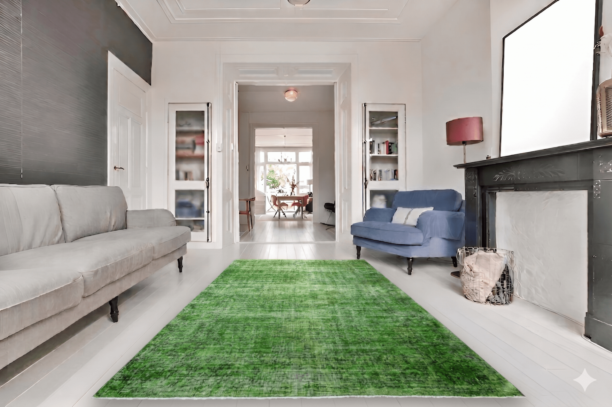 Doorleefd groen vintage vloerkleed - G539 - Lavinta