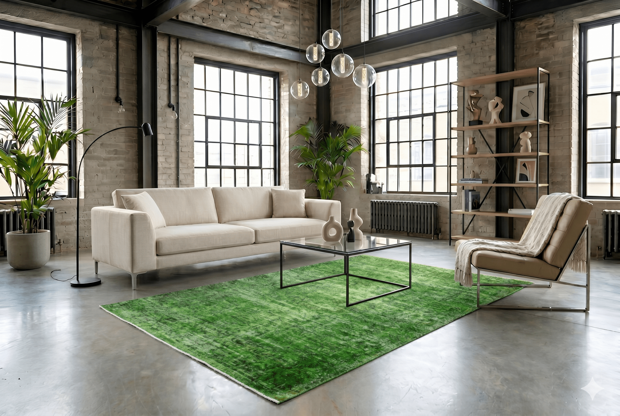 Doorleefd groen vintage vloerkleed - G539 - Lavinta