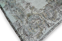Sereen lichtblauw vintage vloerkleed close-up - G438