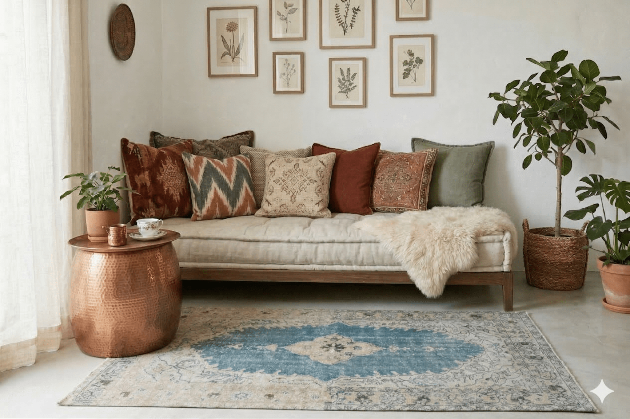 Elia | Blauw vintage vloerkleed - Lavinta