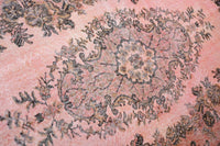 Zacht poederroze vintage vloerkleed handgeknoopt - G420
