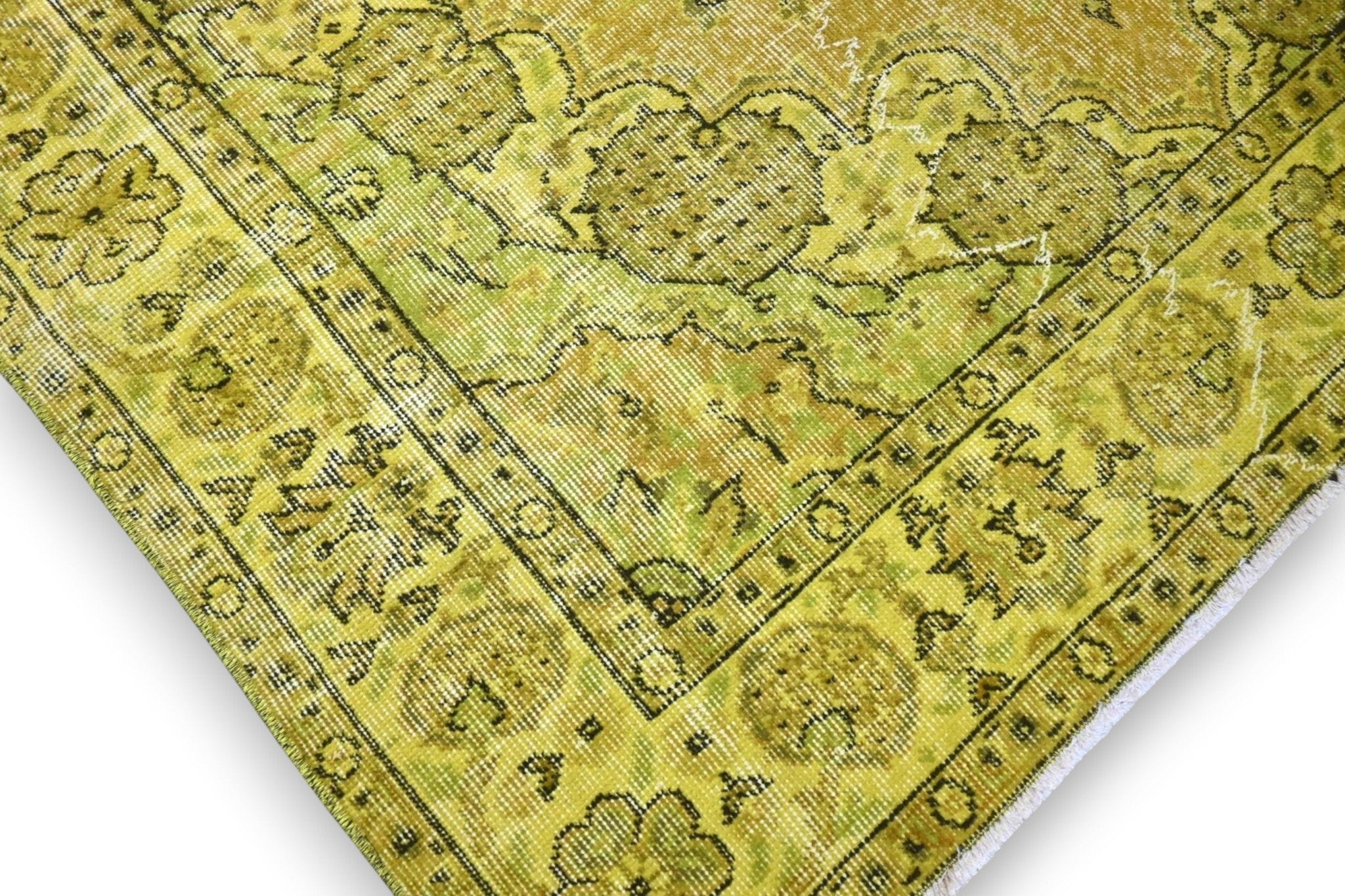 Geel - groen vintage vloerkleed - G513 - Lavinta