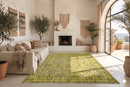 Olijfgroen vintage vloerkleed botanisch overdye handgeknoopt Turkije - Lavinta G513