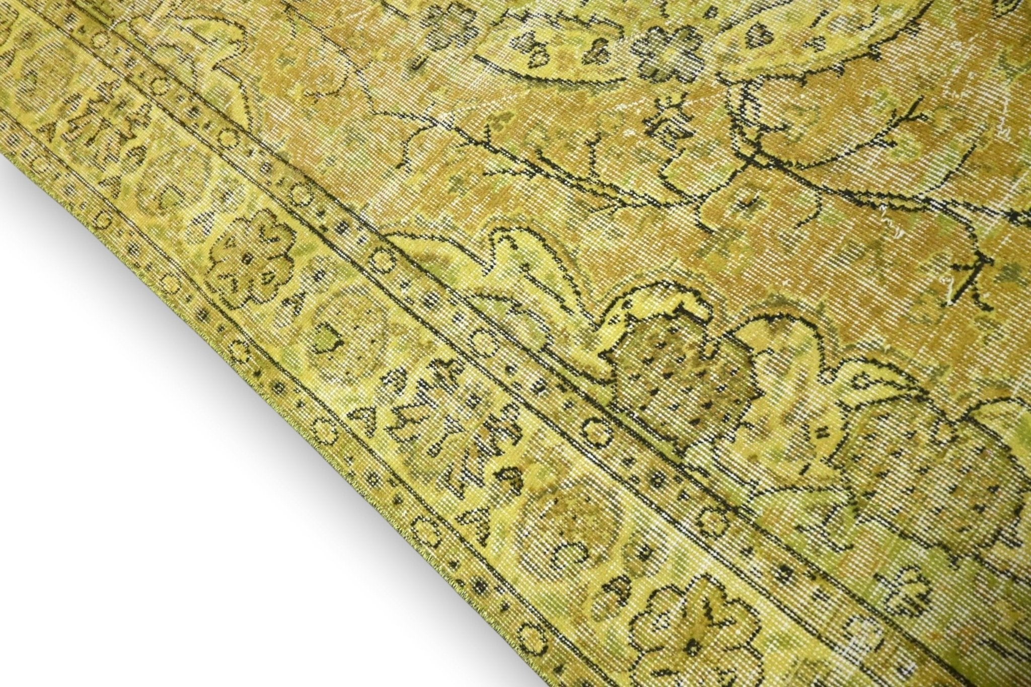 Geel - groen vintage vloerkleed - G513 - Lavinta